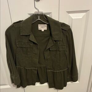 LOFT Petite Olive Green Utility Jacket with Peplum Hem